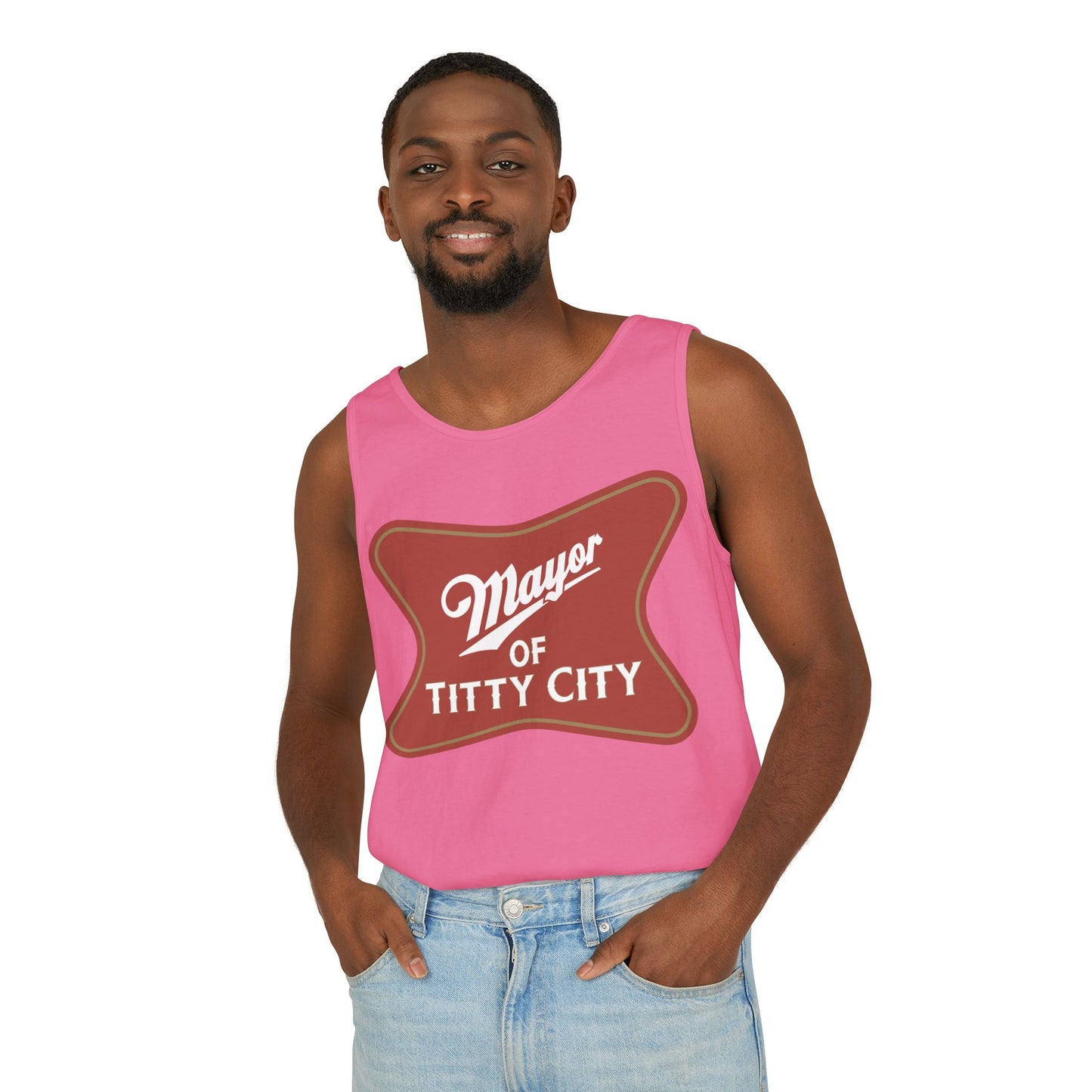 Mayor Of Titty City beer Tank top Unisex Garment-Dyed Tank Top