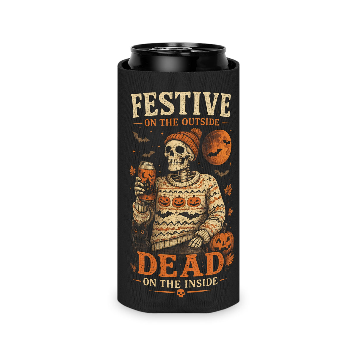 Festive on the Outside, Dead on the Inside Halloween Can Cooler