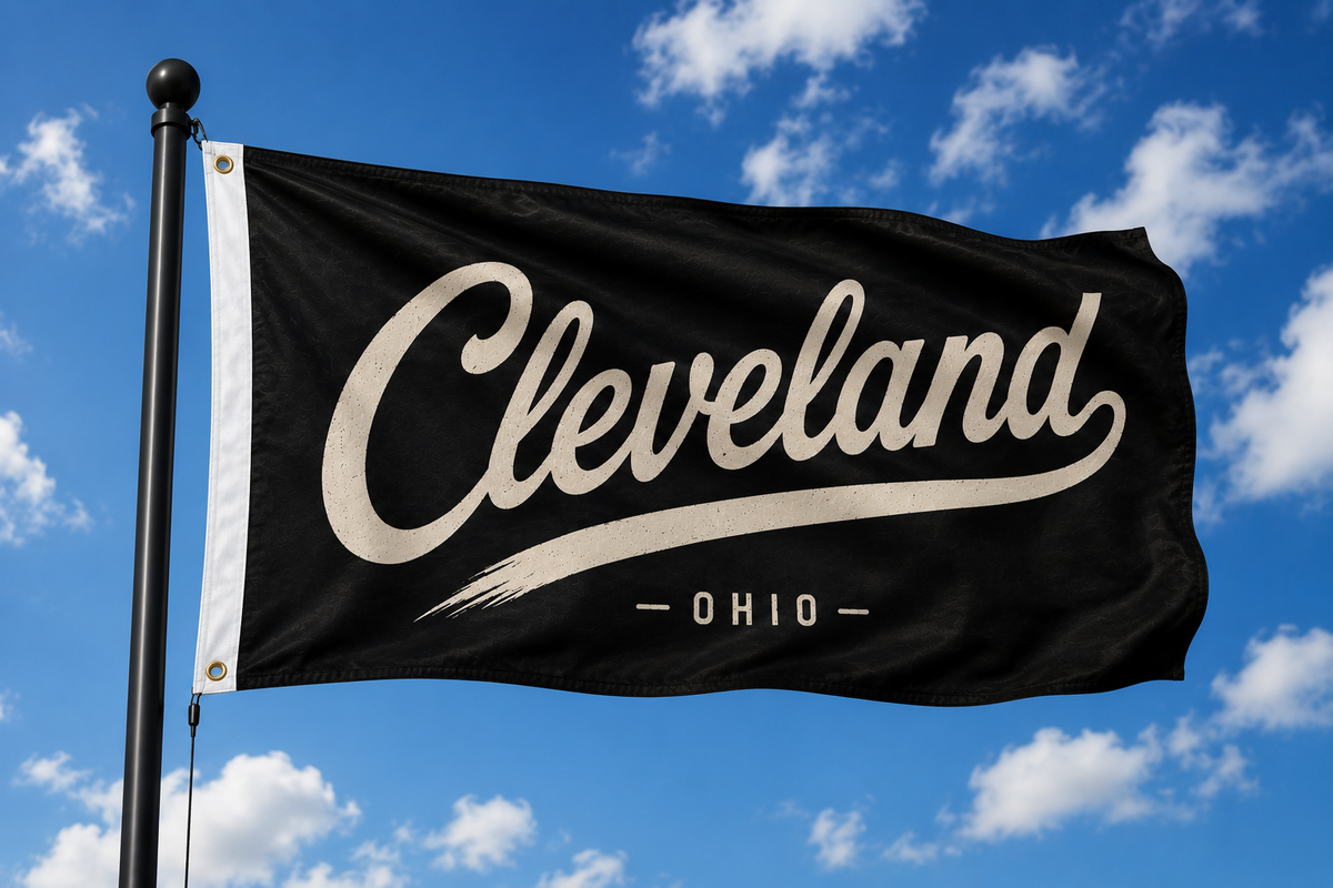 Cleveland Ohio Script Flag – Black & Cream Cleveland Flag – 12x18 or 3x5 FT