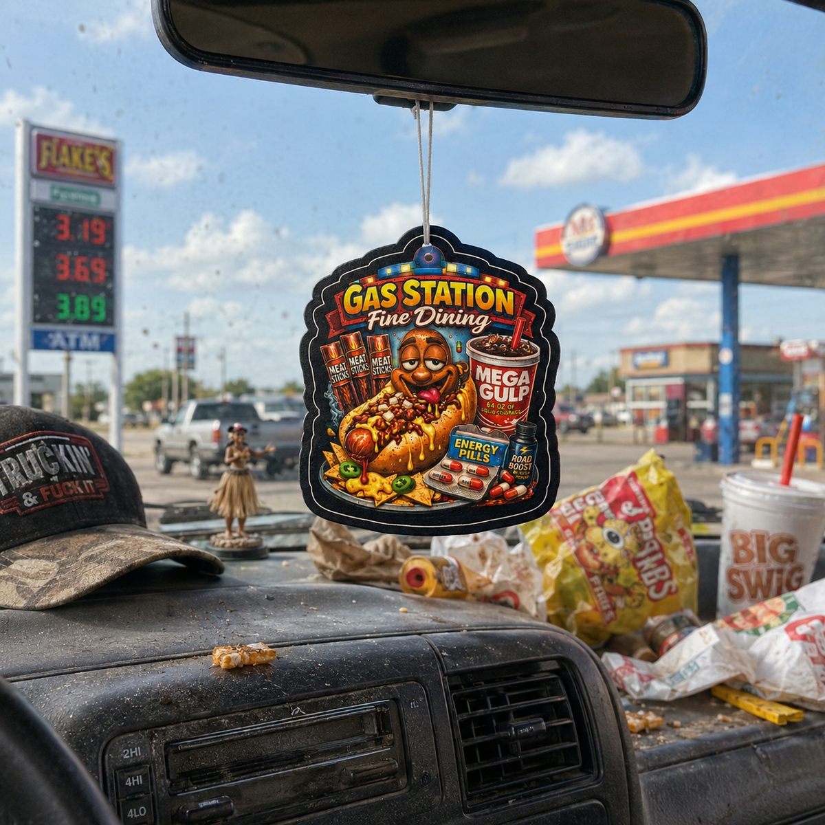 Gas Station Fine Dining Funny Car Air Freshener – Road Trip Snack Gag Gift | BC Fresh Co.