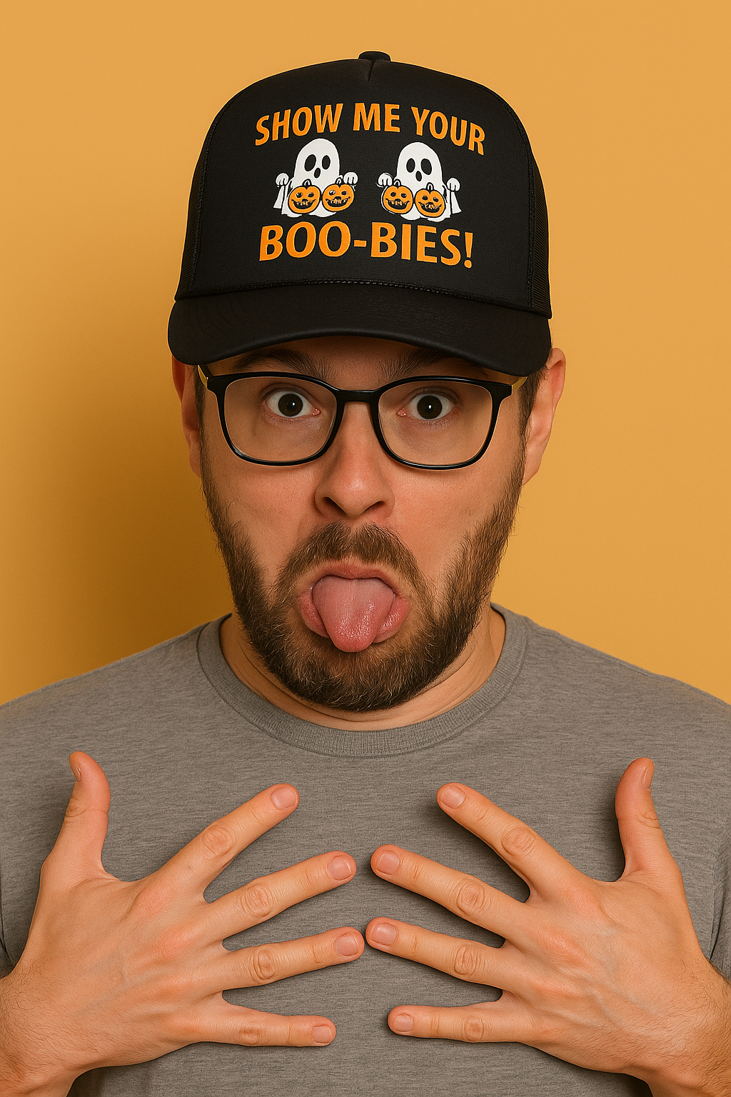 Show Me Your Boo-Bies Funny Halloween Hat Funny Trucker Hat Black