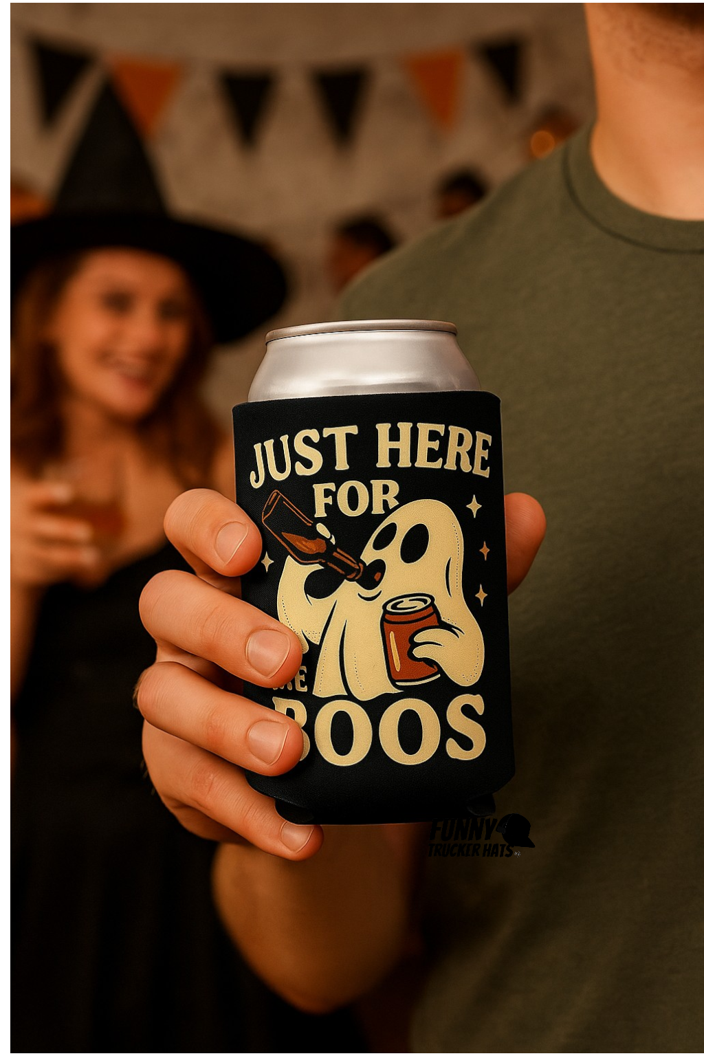 Just Here For The Boos Halloween Ghost Beer Sleeve Coolie