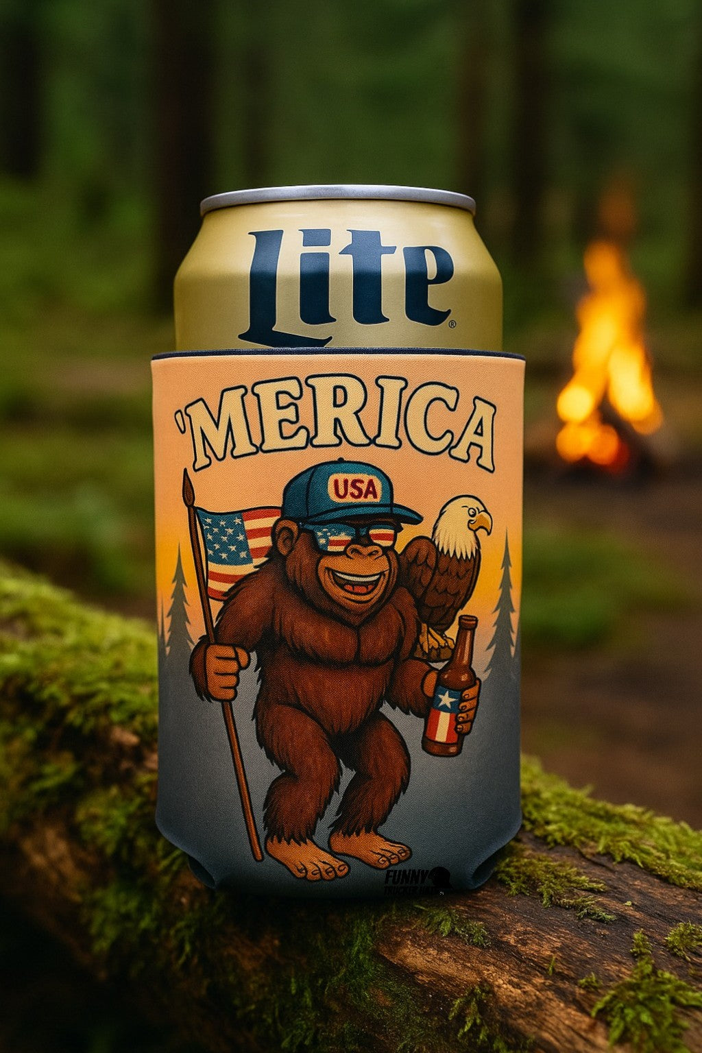Merica Bigfoot funny Beer Coolie Beer Sleeve