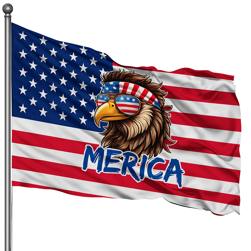 Merica Bald Eagle American Flag 3x5 Wall Decor Banner