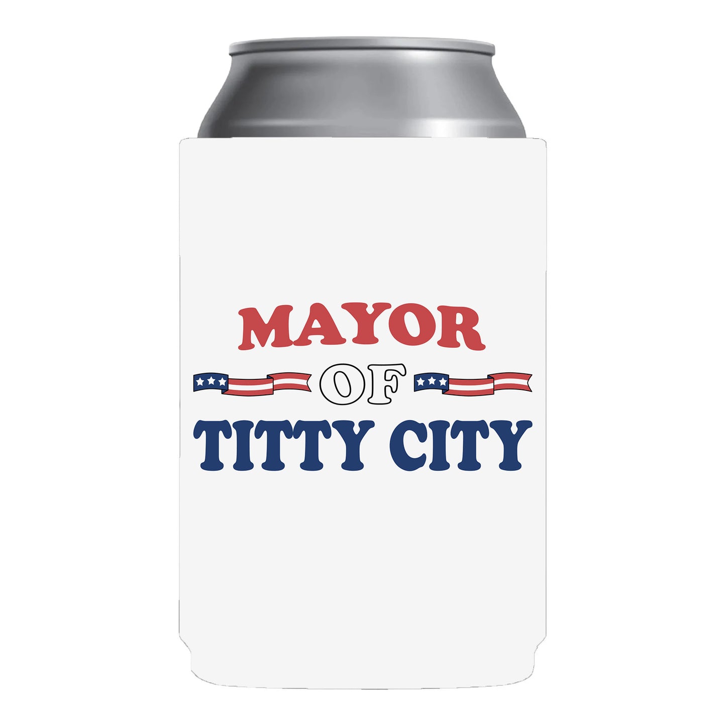 Mayor Of Titty City Funny Beer Can Cooler Holder Sleeve White
