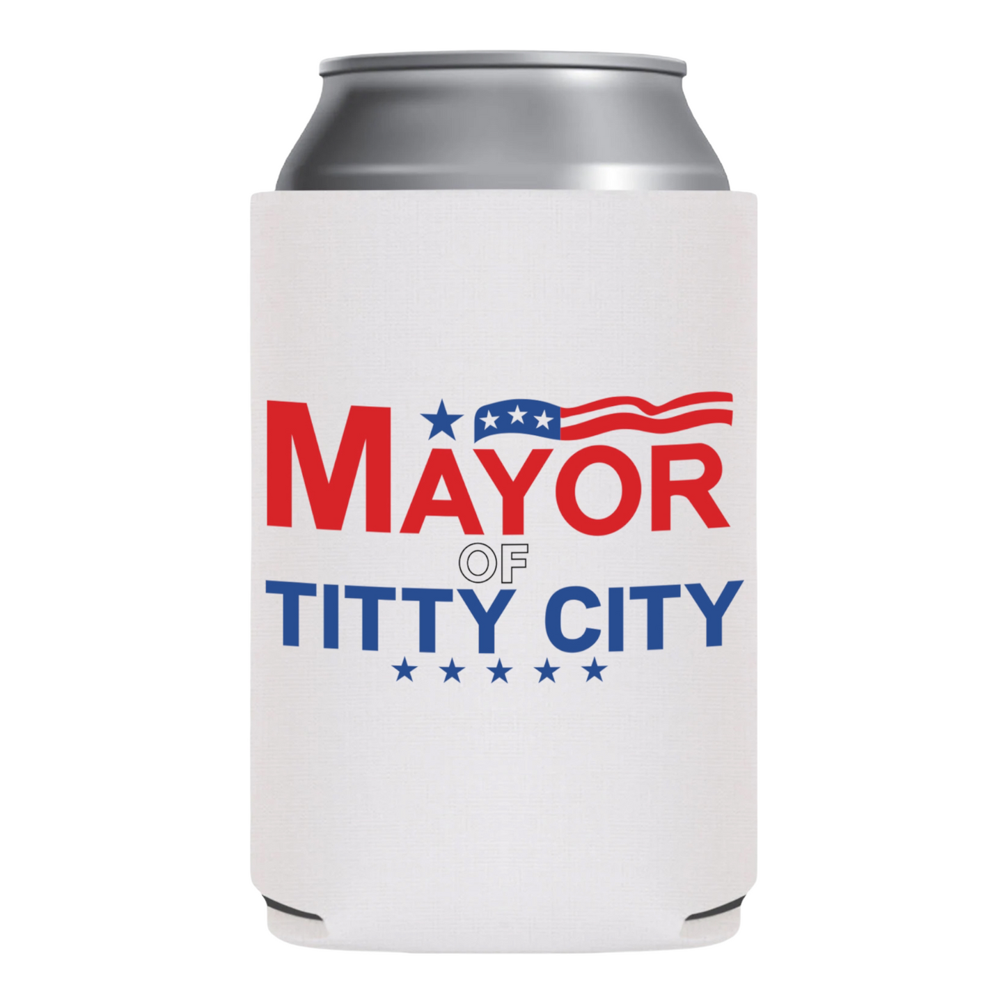Mayor Of Titty City Funny Beer Can Cooler Holder Sleeve
