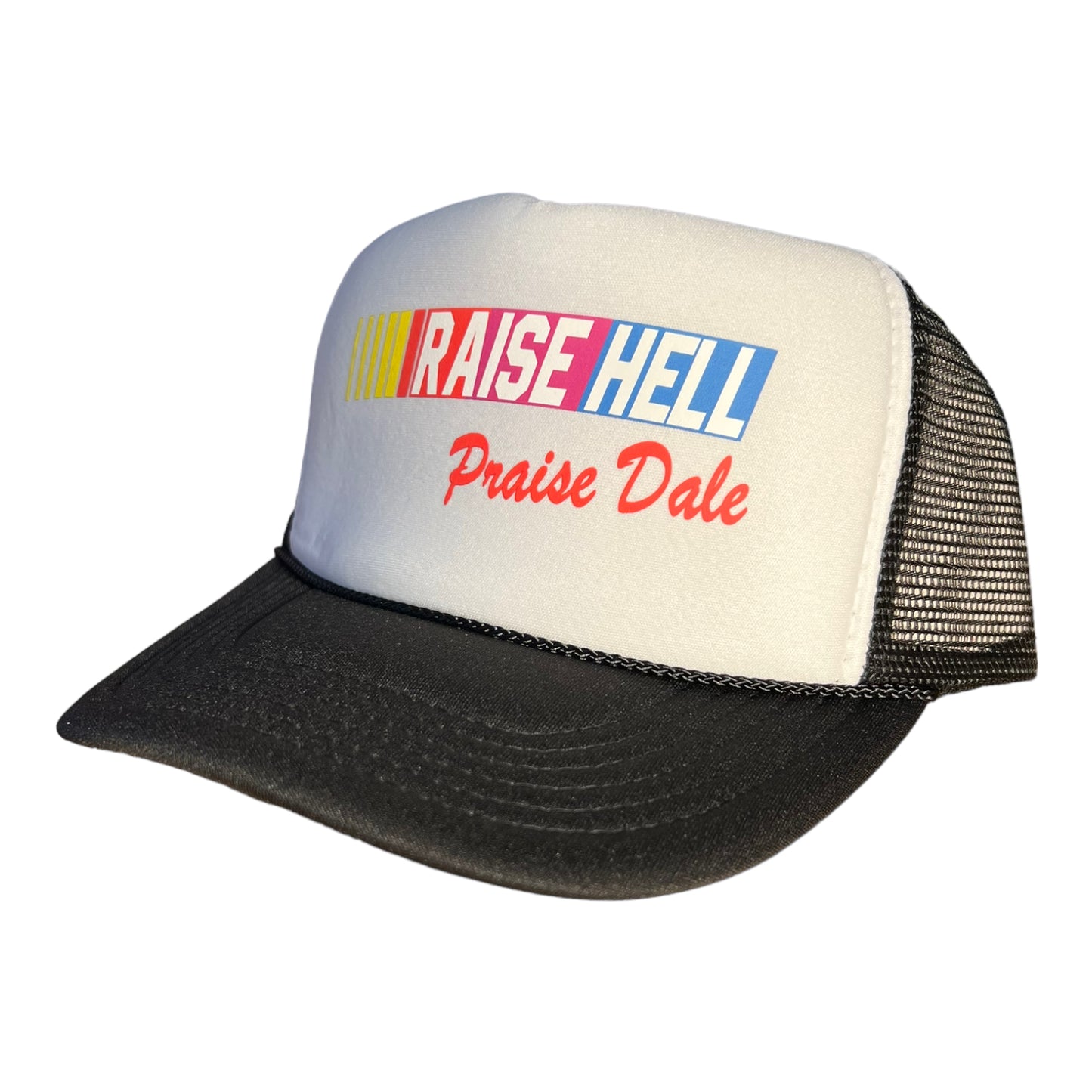 Raise Hell Praise Dale Trucker Hat Funny Trucker Hat Black/White Hat