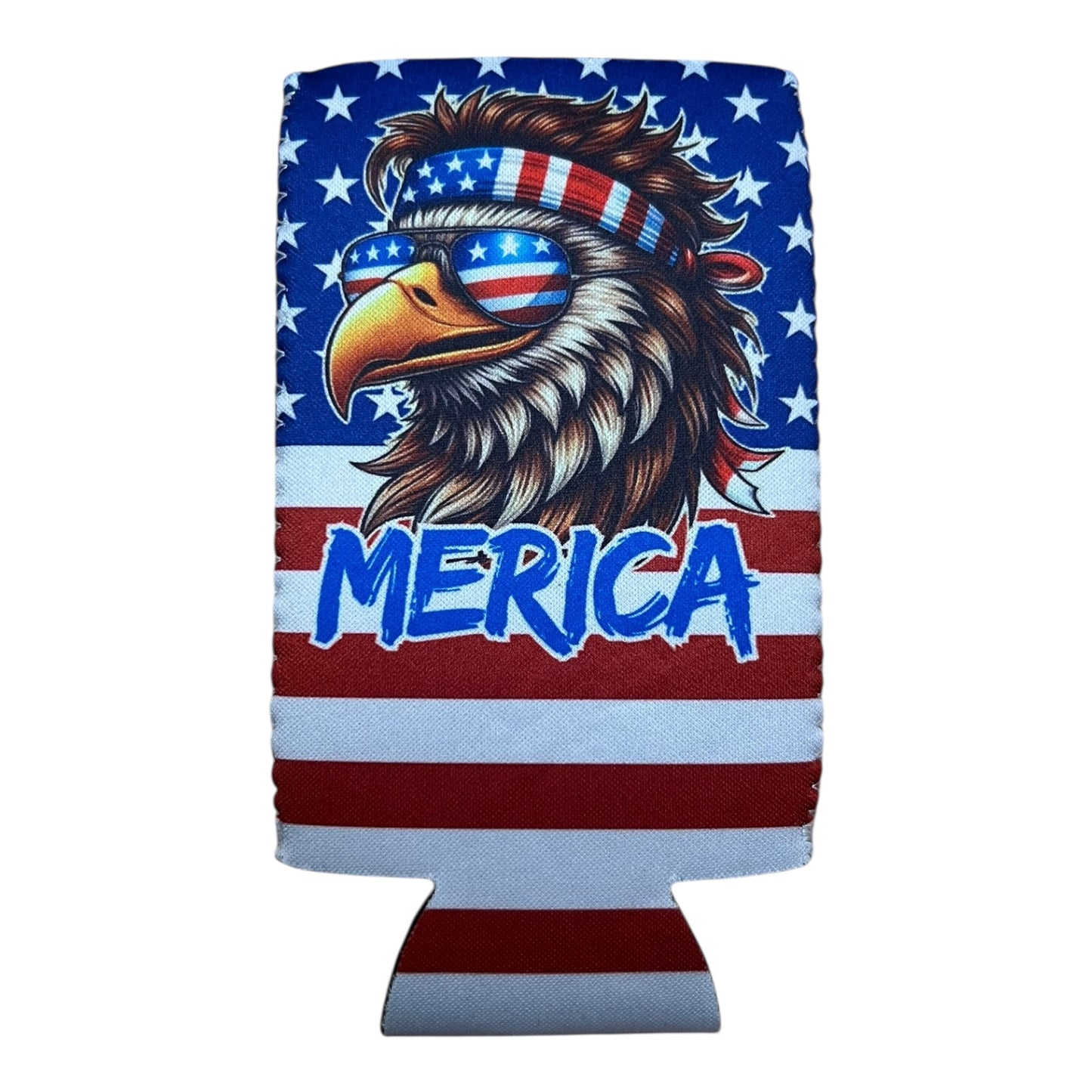 MERICA' Bald Eagle Can Coolie funny beer sleeve American Flag