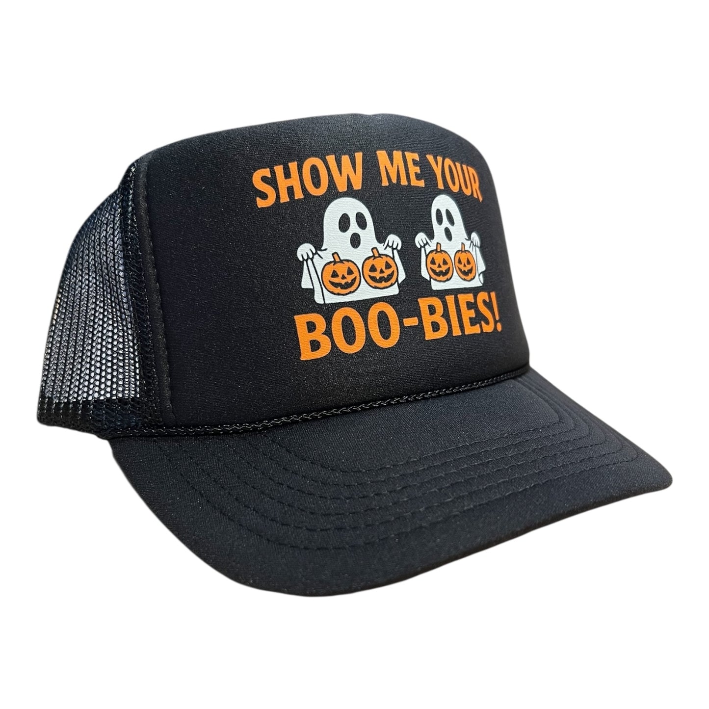 Show Me Your Boo-Bies Funny Halloween Hat Funny Trucker Hat Black