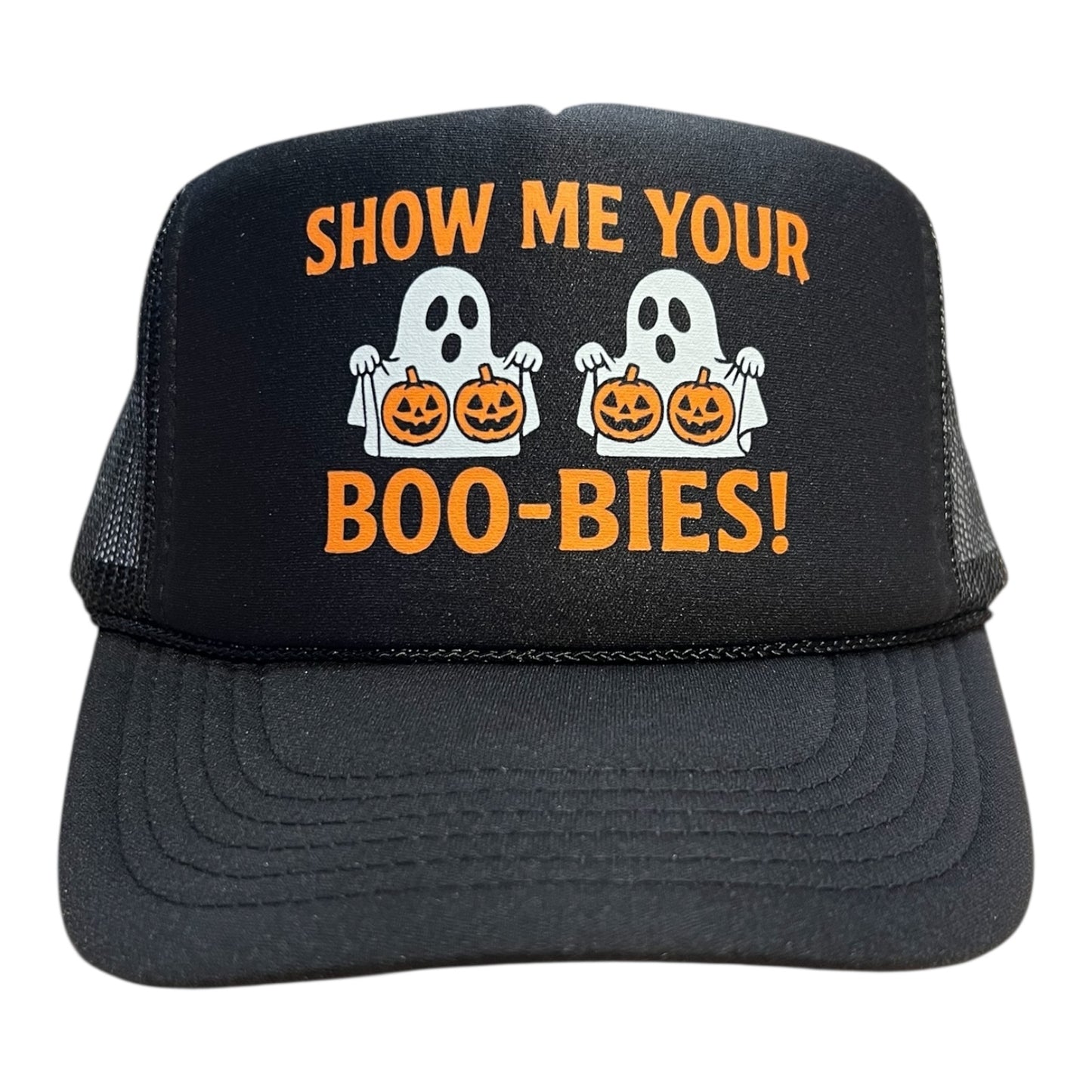Show Me Your Boo-Bies Funny Halloween Hat Funny Trucker Hat Black
