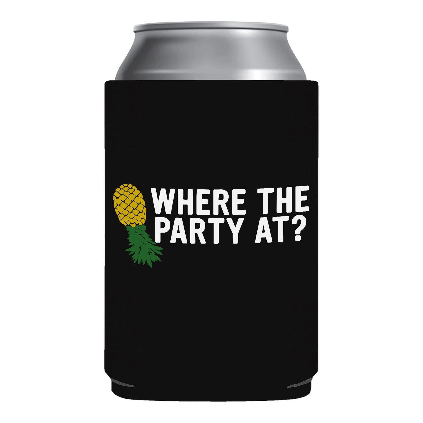 Where The Party At? Swingers Party Funny Beer Can Cooler Holder Sleeve