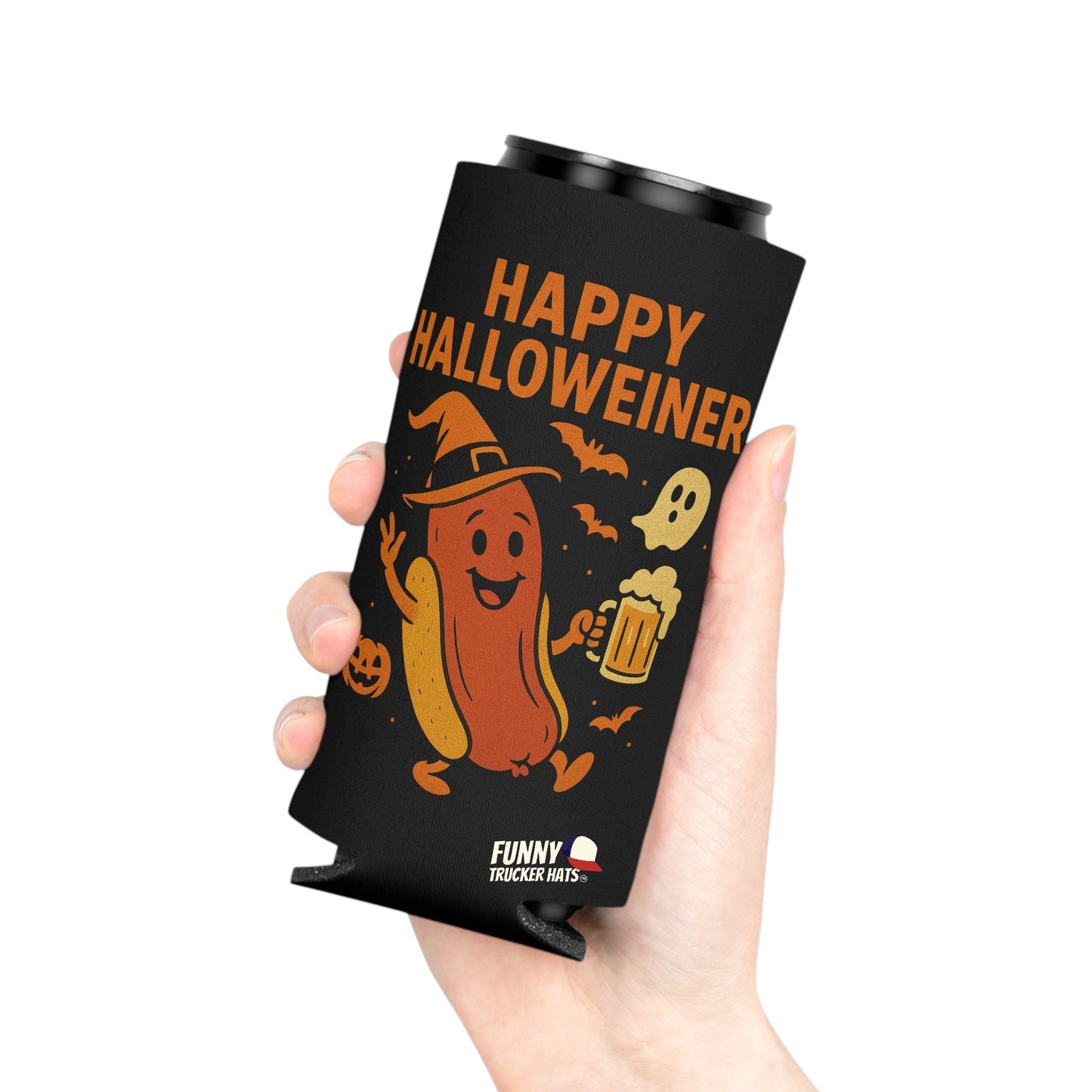 Happy Halloweiner Halloween Ghost Beer Sleeve Coolie