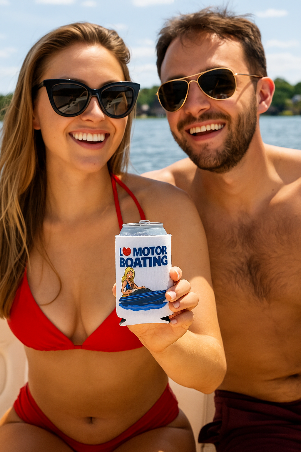 I Love Motor Boating Beer Coolie Beer Sleeve