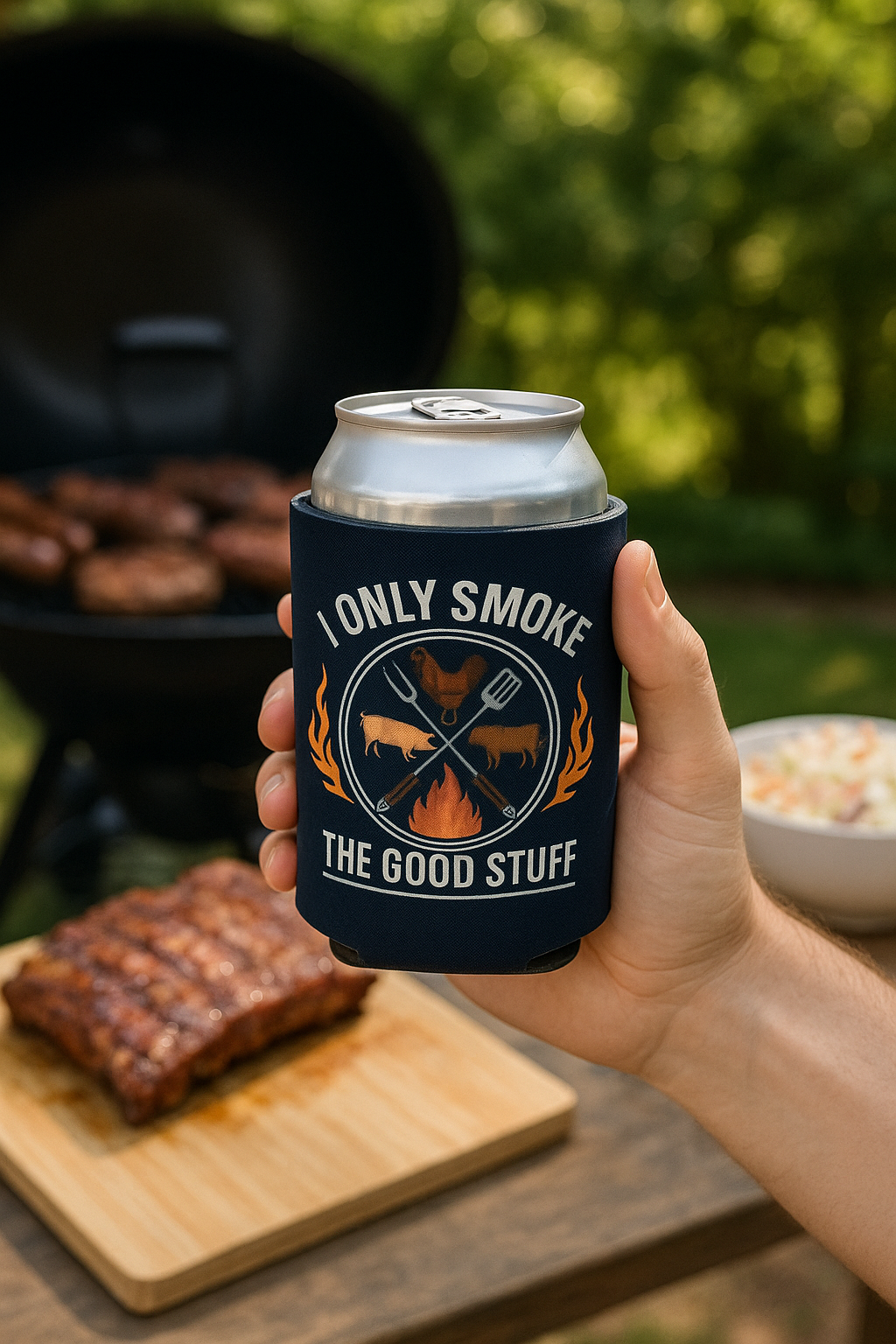 I Only Smoke The Good Stuff BBQ Beer Coolie Beer Sleeve