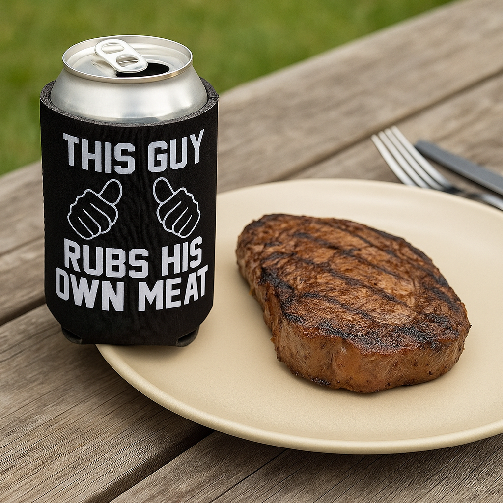 This Guy Rubs His Own Meat Beer Coolie Beer Sleeve