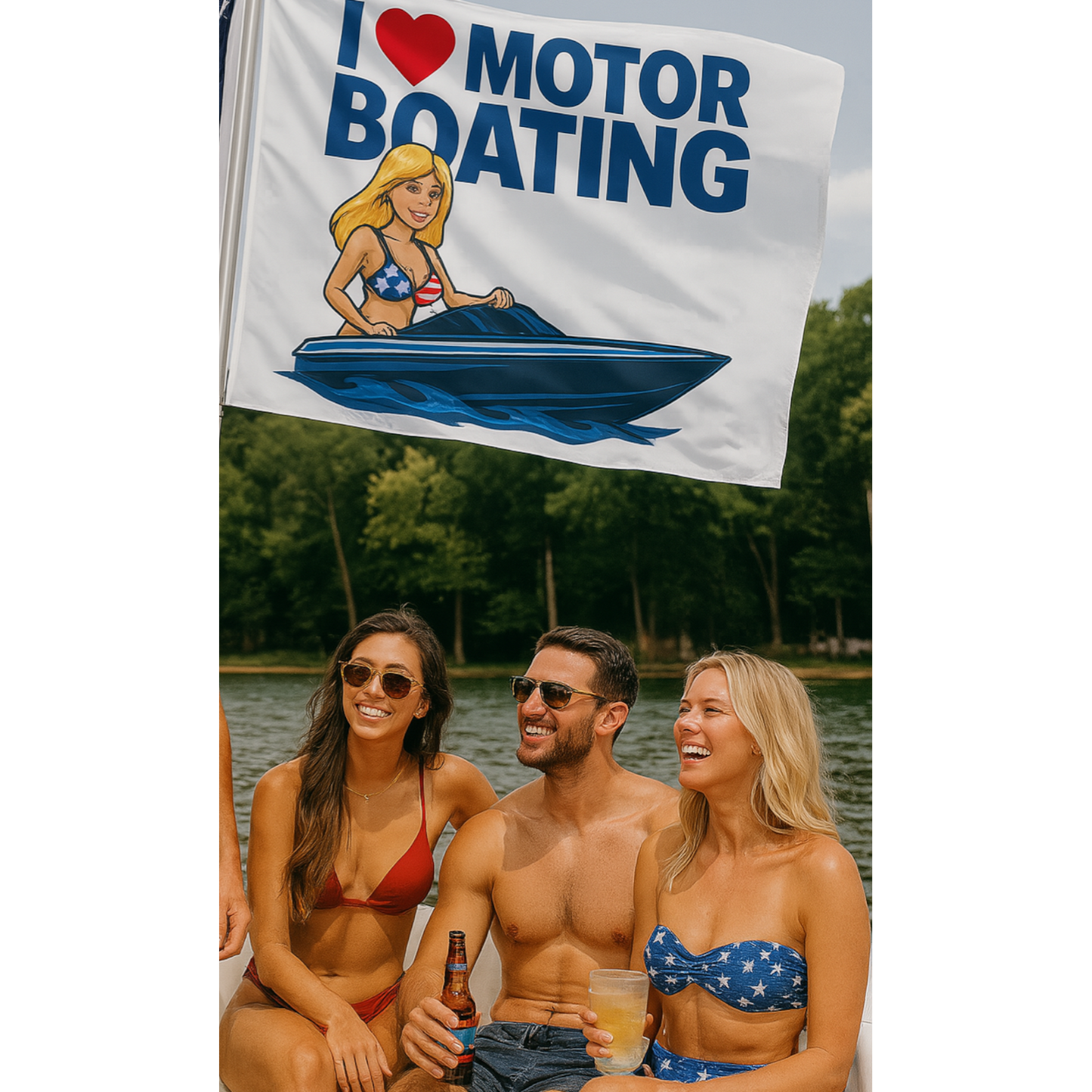 I Love Motor Boating Flag 3x5 Wall Decor Funn wall Banner