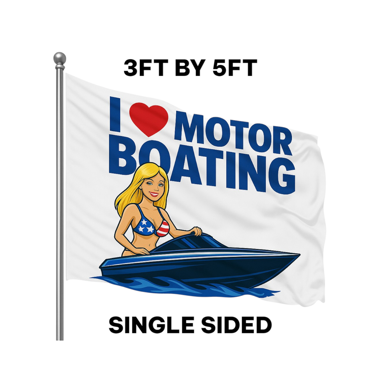 I Love Motor Boating Flag 3x5 Wall Decor Funn wall Banner