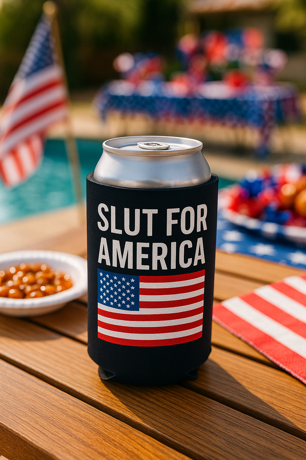Slut for America beer coolie funny drink insulator Drink holder