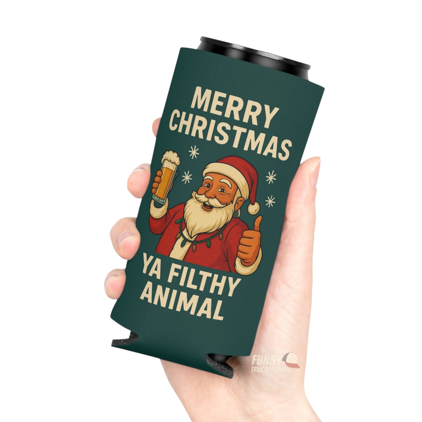 Merry Christmas Ya Filthy Animal Funny Beer Can Cooler Holder Sleeve