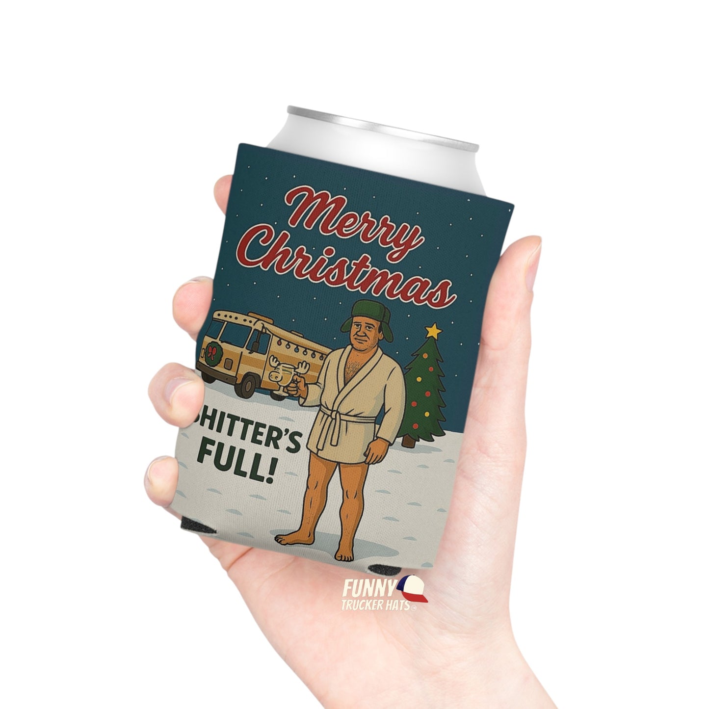 Merry Christmas Shitter's Full Funny Christmas Beer Can Cooler Holder Sleeve