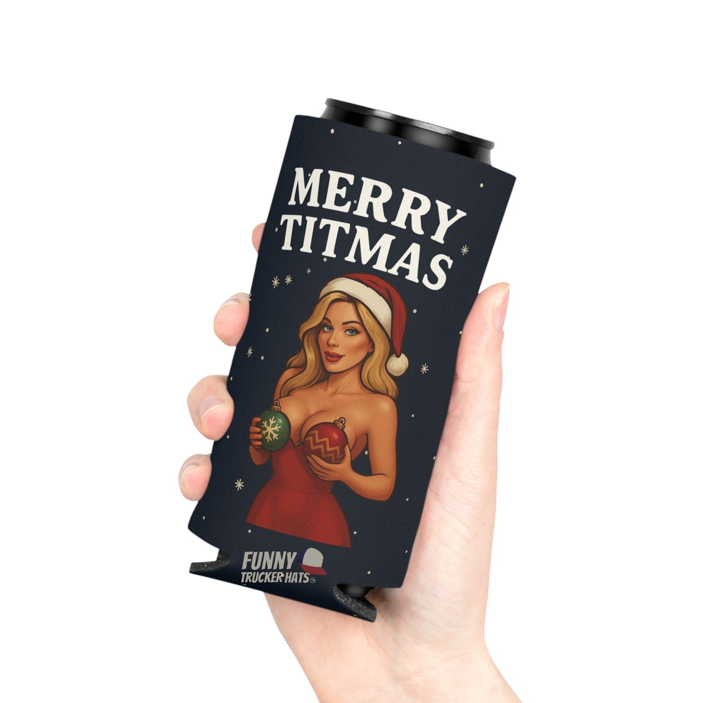 Merry Titmas Funny Christmas Beer Can Cooler Holder Sleeve