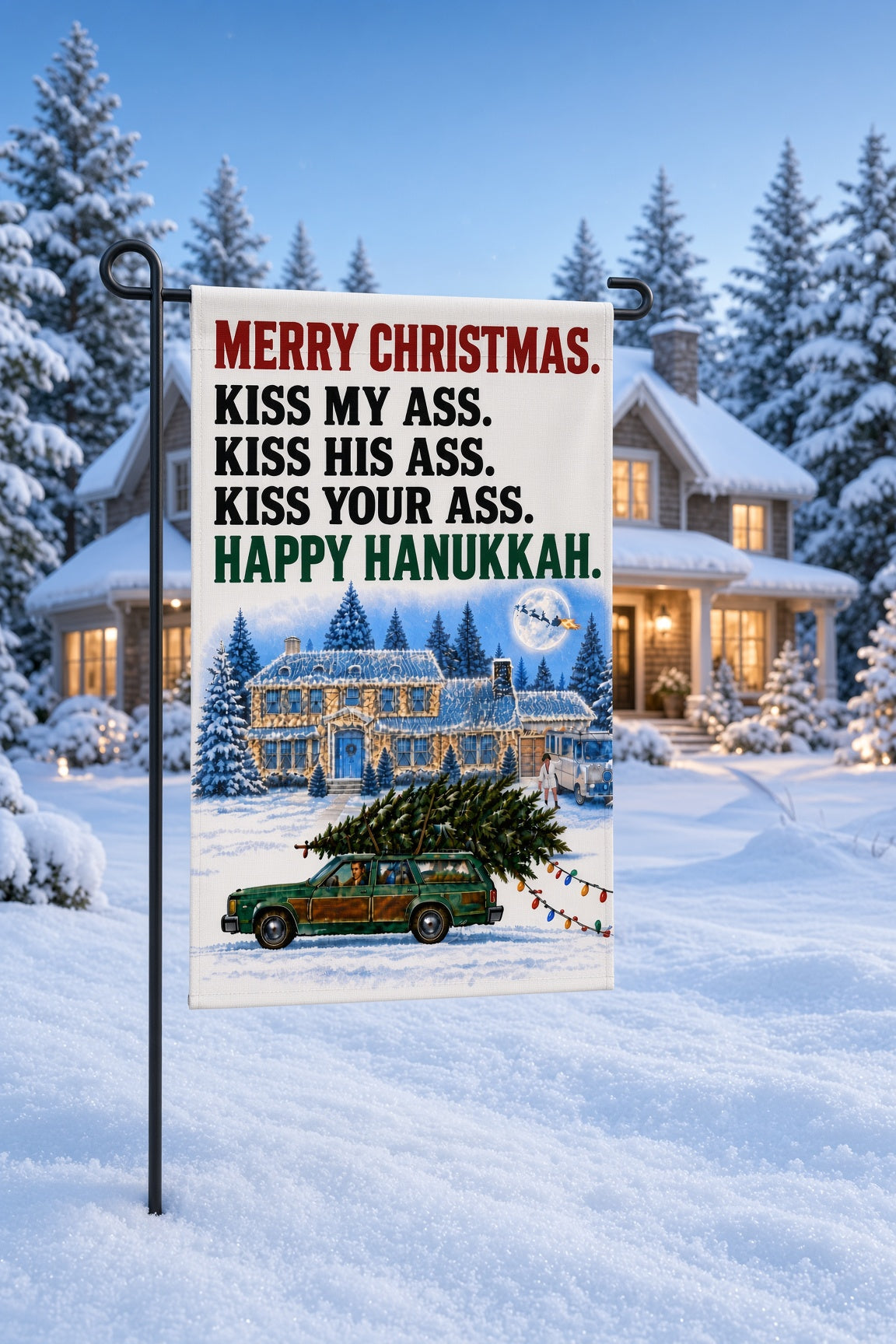 Merry Christmas Kiss My Ass Garden Flag – Double-Sided 12” × 18”