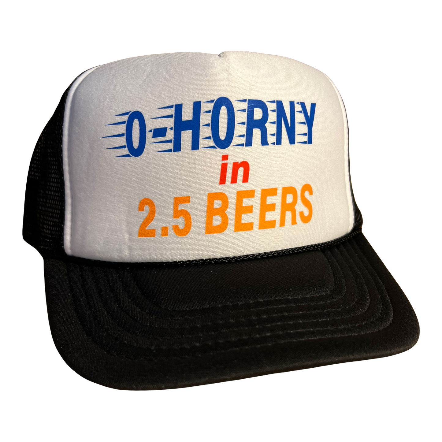 0- Horny In 2.5 beers Trucker Hat Funny Trucker Hat Black/White