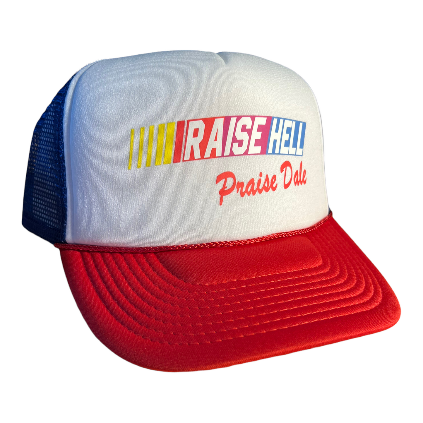 Raise Hell Praise Dale Trucker Hat Funny Trucker Hat Red/White/Blue