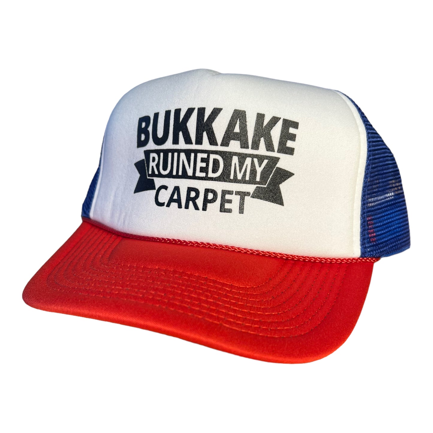 Bukkake Ruined My Carpet Trucker Hat Funny Trucker Hat Red/White/Blue
