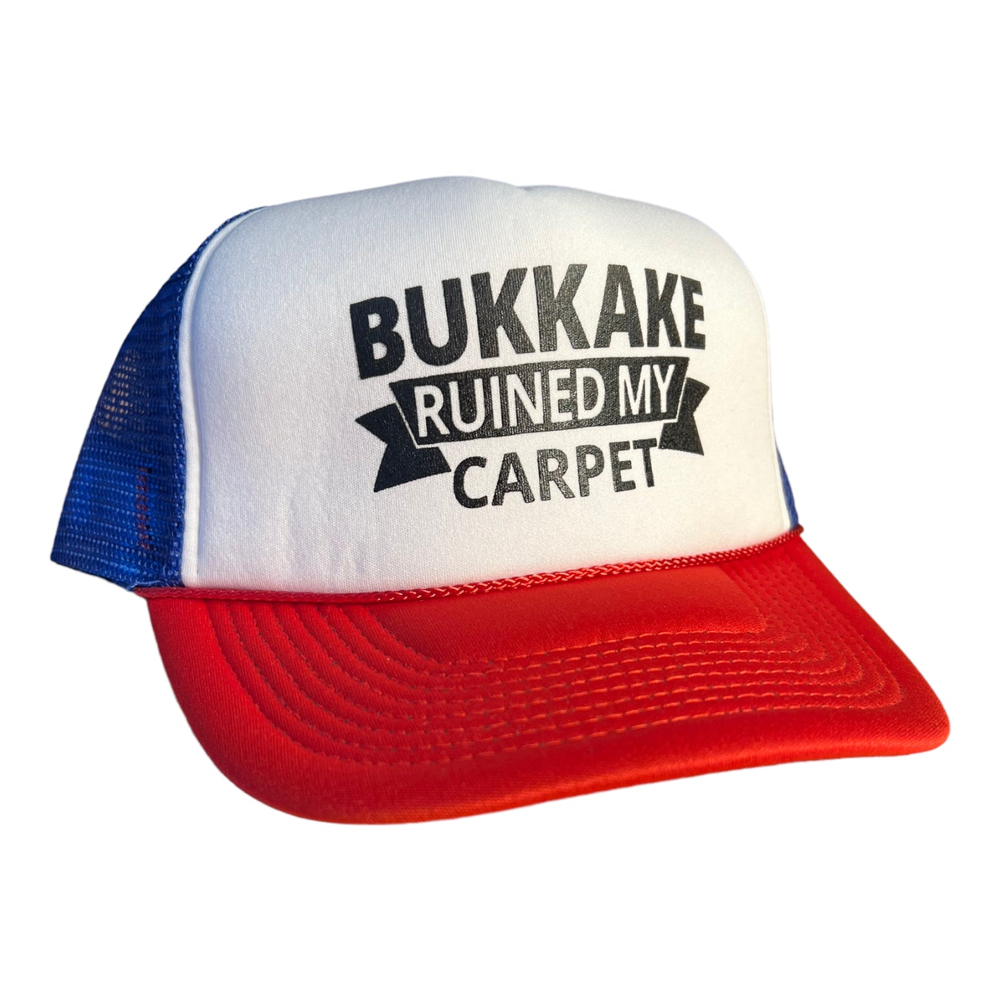 Bukkake Ruined My Carpet Trucker Hat Funny Trucker Hat Red/White/Blue