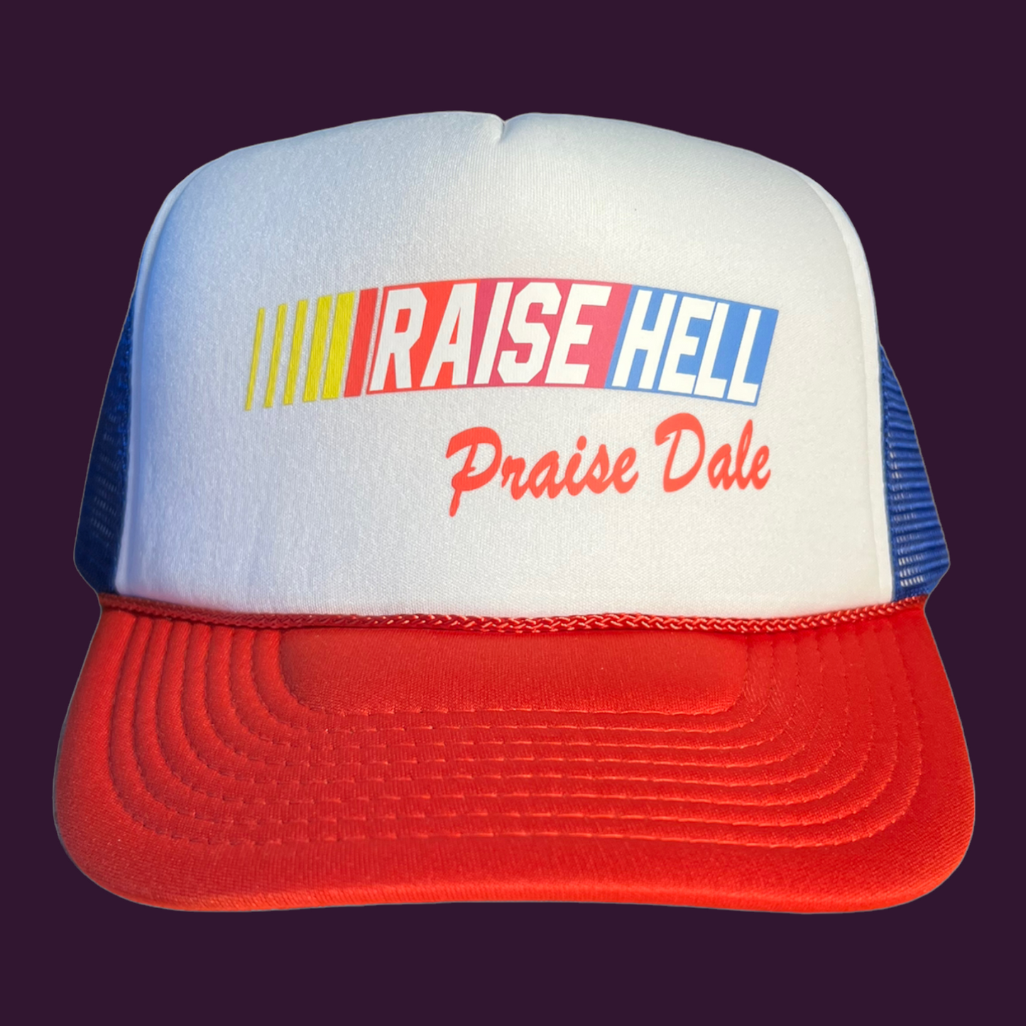 Raise Hell Praise Dale Trucker Hat Funny Trucker Hat Red/White/Blue