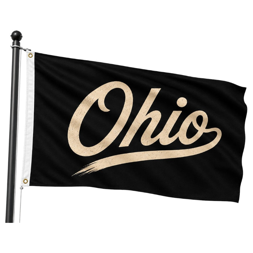 Ohio Script Flag – Black & Cream Ohio State Flag –Outdoor Decorative Flag