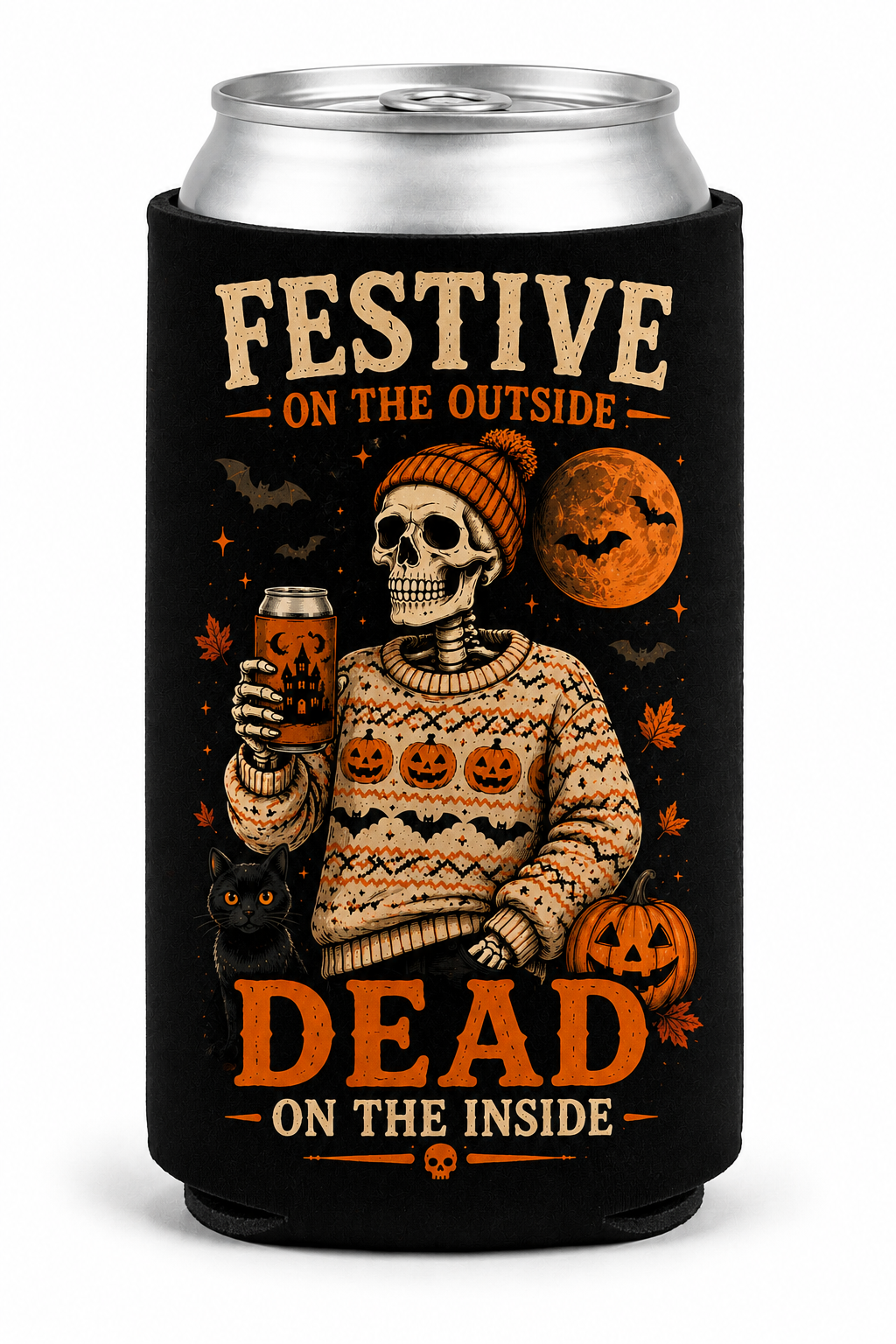 Festive on the Outside, Dead on the Inside Halloween Can Cooler
