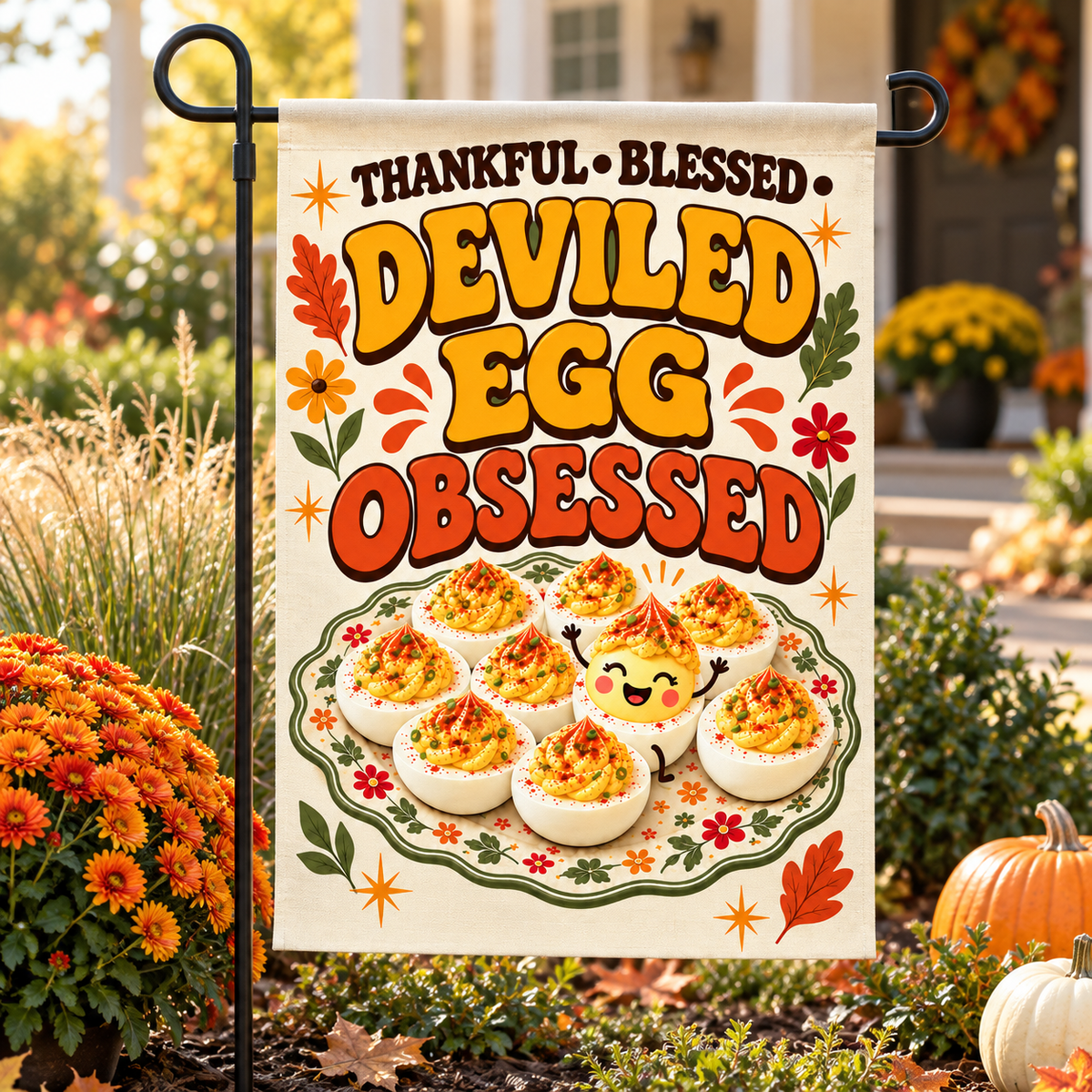 Thankful Blessed Deviled Egg Obsessed Garden Flag – 12x18 Double-Sided