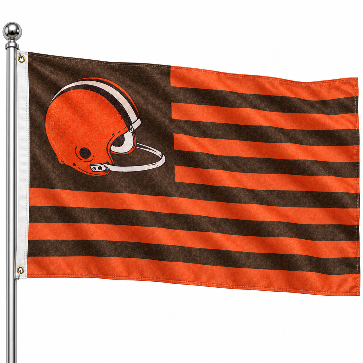 Cleveland Football Flag 3x5 – Orange & Brown Retro Helmet | Distressed Tailgate Decor