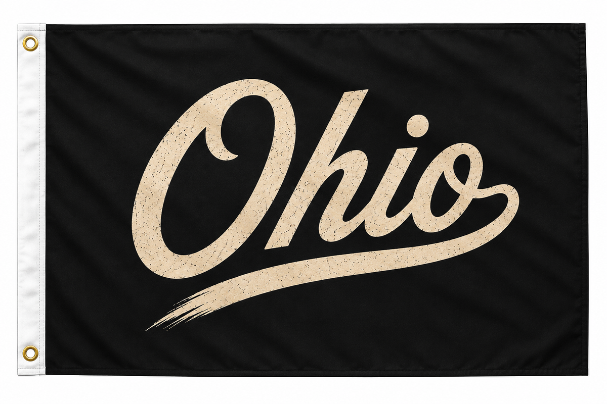 Ohio Script Flag – Black & Cream Ohio State Flag –Outdoor Decorative Flag