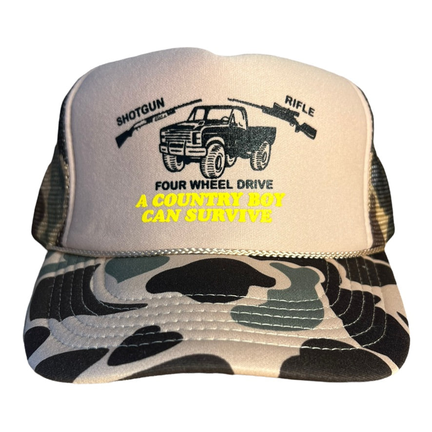 Country Boy Can Survive Trucker Hat Funny Trucker Hat Camouflage