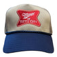 Mayor Of Titty City Trucker Hat Funny Beer Miller Logo Trucker Hat Navy/Beige