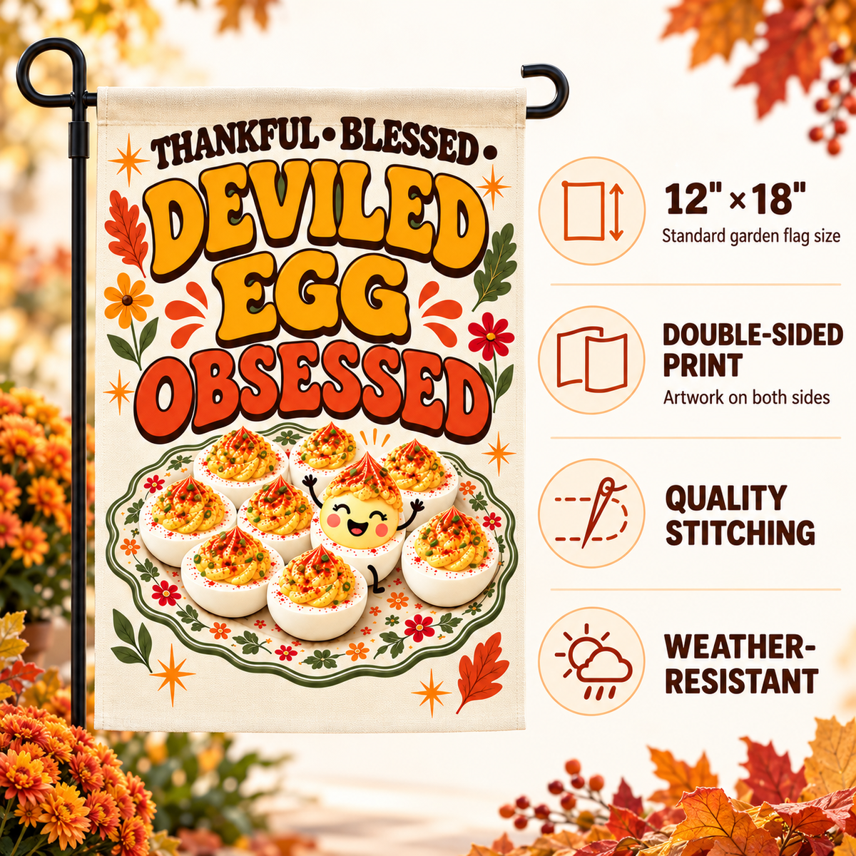 Thankful Blessed Deviled Egg Obsessed Garden Flag – 12x18 Double-Sided