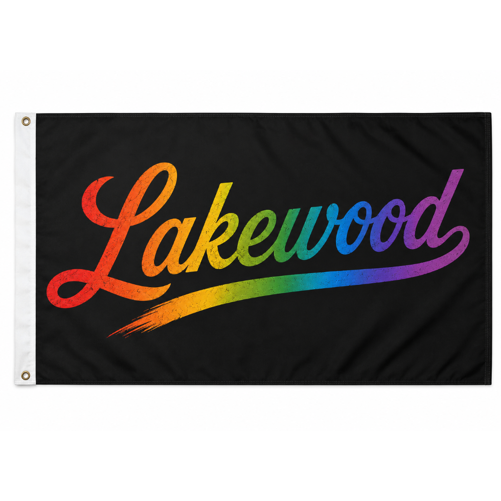 Lakewood Ohio Script Flag – Rainbow Lakewood Flag – 12x18 or 3x5 FT