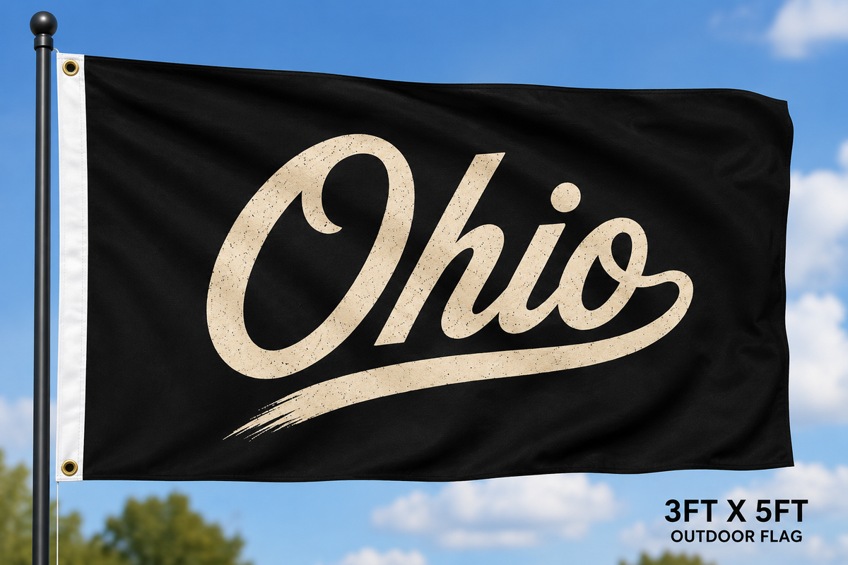 Ohio Script Flag – Black & Cream Ohio State Flag –Outdoor Decorative Flag