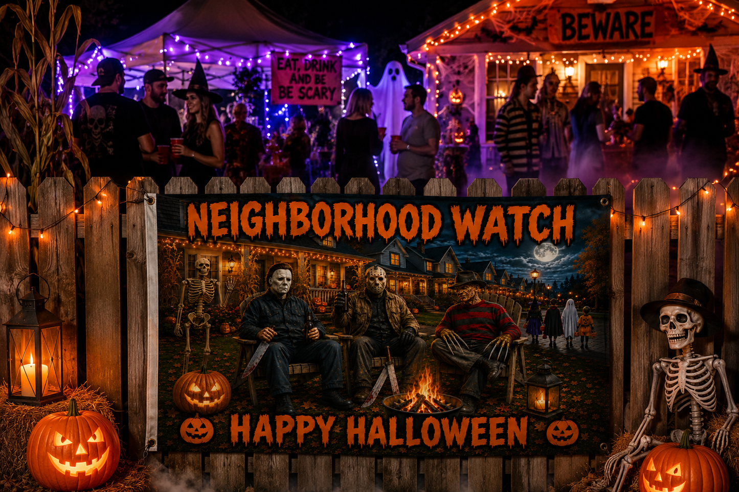 Neighborhood Watch Halloween Flag | Funny 3x5 Halloween Porch Decor | Outdoor Decorative Flag