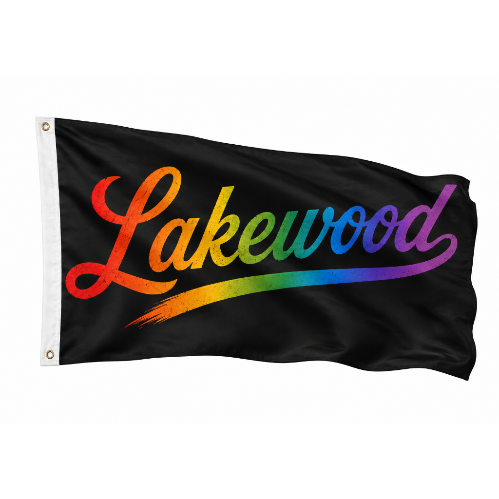 Lakewood Ohio Script Flag – Rainbow Lakewood Flag – 12x18 or 3x5 FT