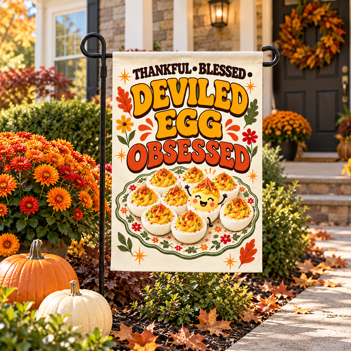 Thankful Blessed Deviled Egg Obsessed Garden Flag – 12x18 Double-Sided