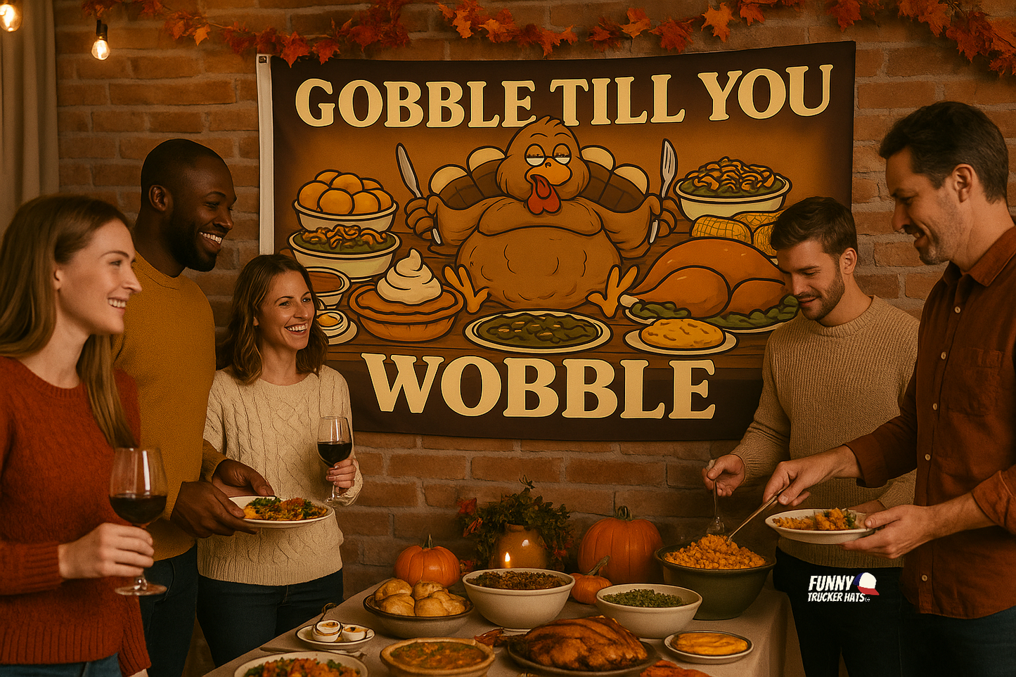Gobble Till You Wobble Funny Thankgsving Flag 3x5 Wall Decor wall Banner