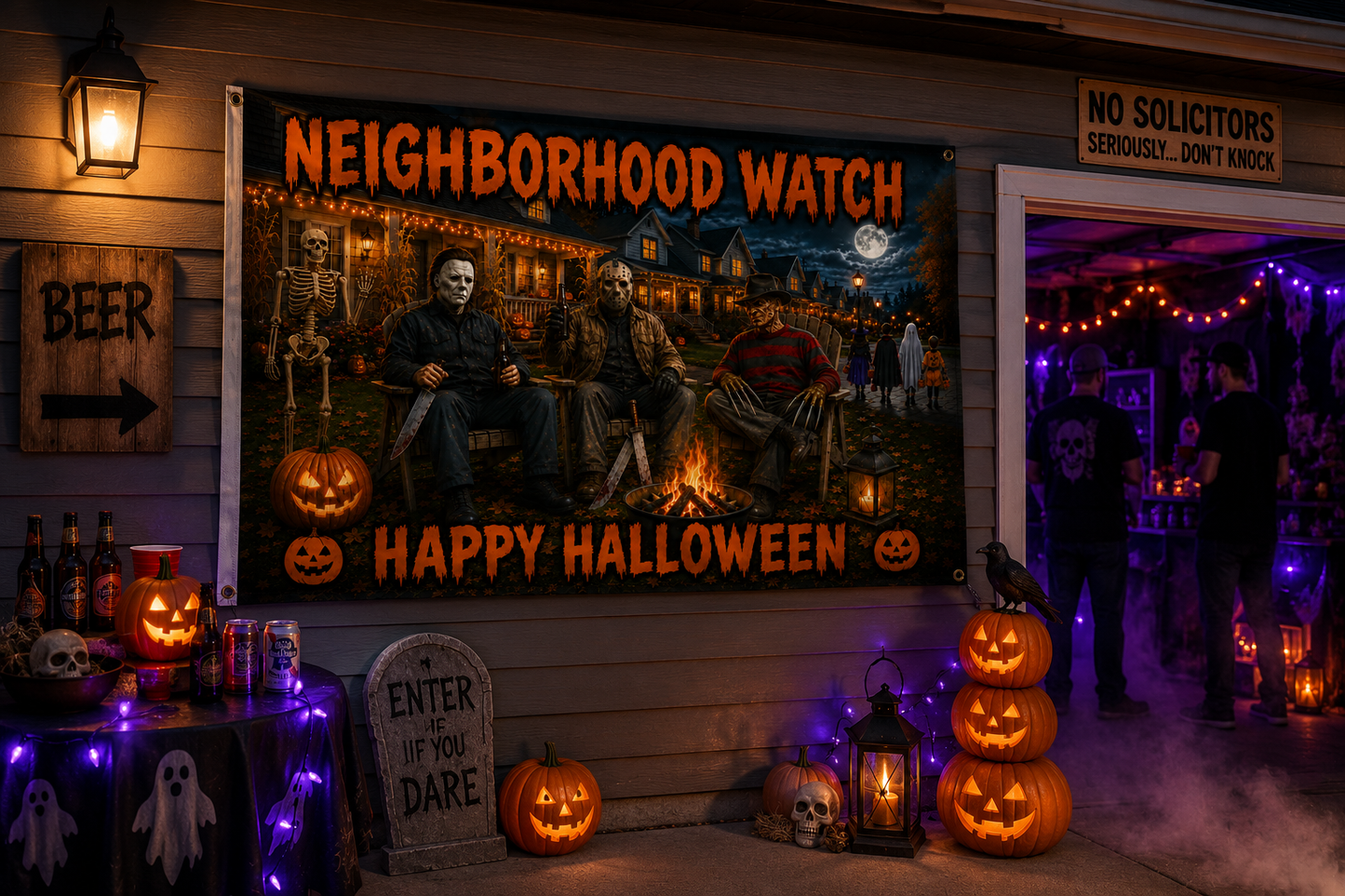 Neighborhood Watch Halloween Flag | Funny 3x5 Halloween Porch Decor | Outdoor Decorative Flag