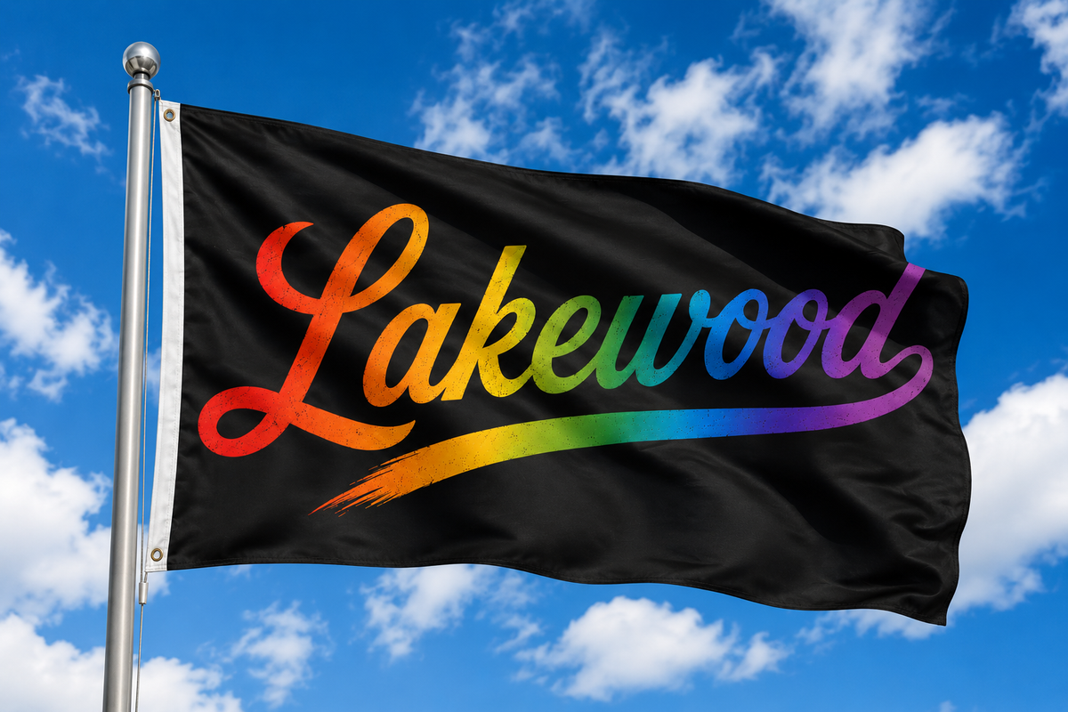 Lakewood Ohio Script Flag – Rainbow Lakewood Flag – 12x18 or 3x5 FT