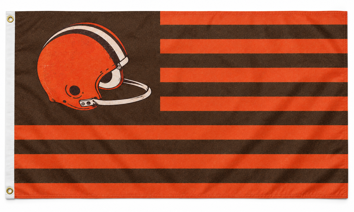 Cleveland Football Flag 3x5 – Orange & Brown Retro Helmet | Distressed Tailgate Decor