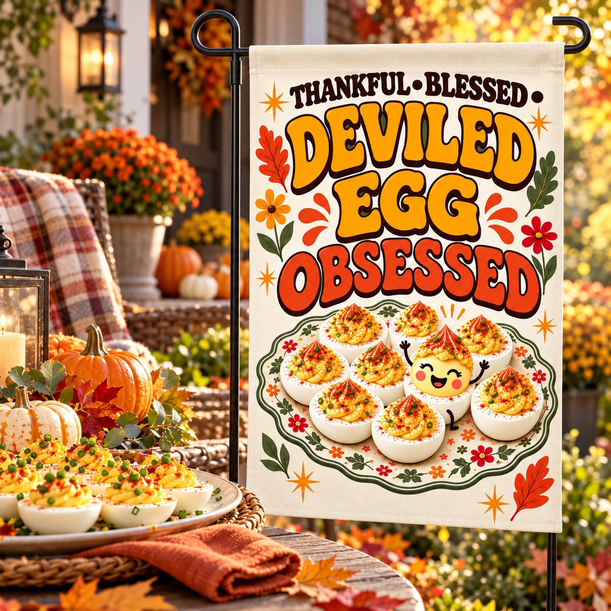 Thankful Blessed Deviled Egg Obsessed Garden Flag – 12x18 Double-Sided