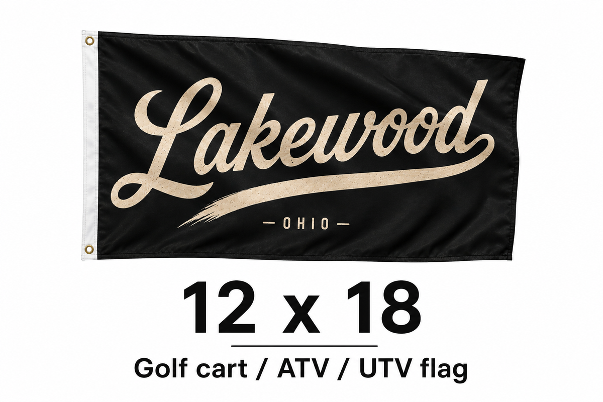 Lakewood Ohio Script Flag – Black & White Lakewood Flag – 12x18 or 3x5 FT